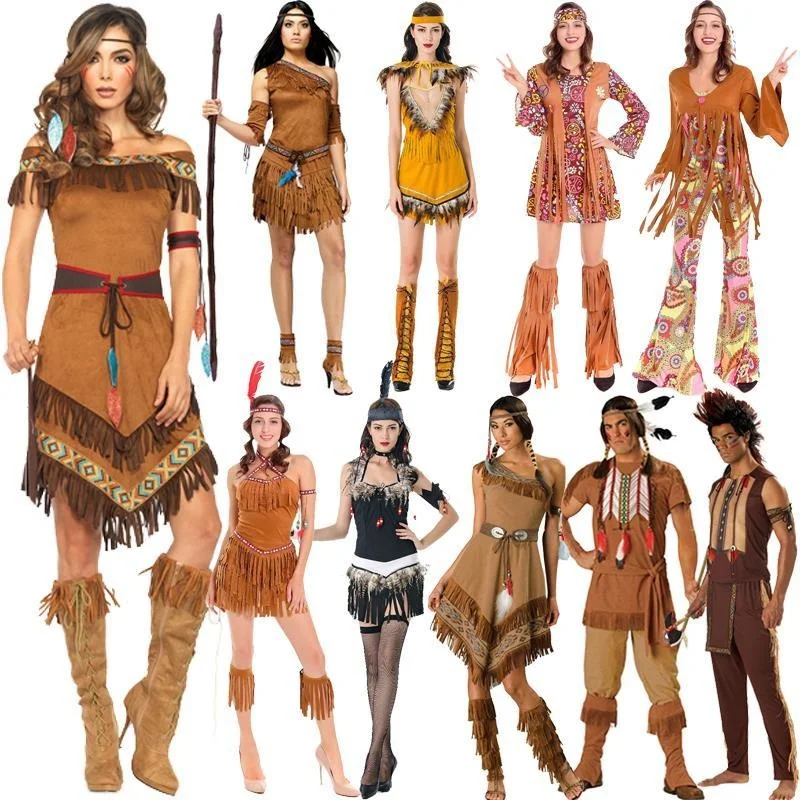 

Halloween costumes men and women adults savage costumes cos primitive Indians African performance costumes