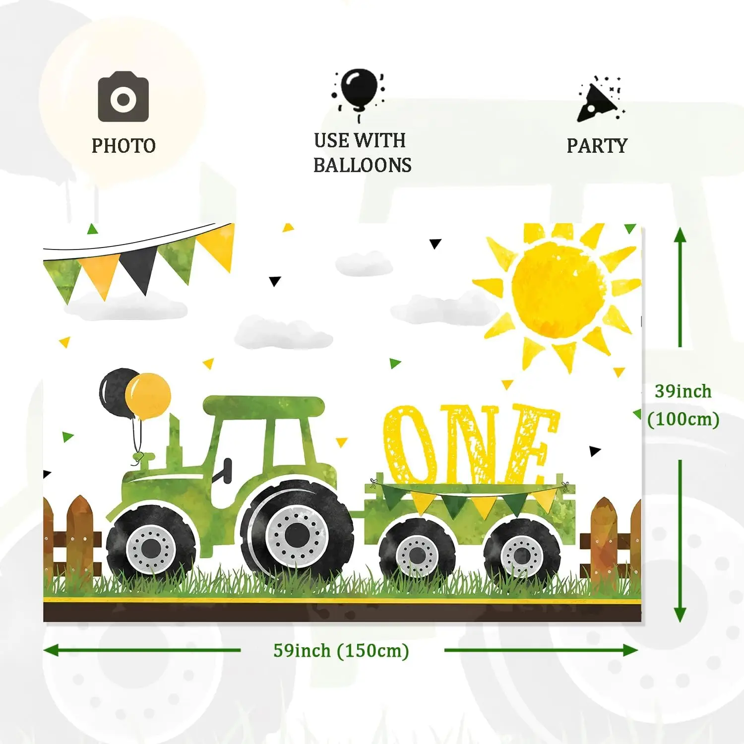 Фунмемуары ферма Зеленый Трактор 1-й День рождения баннер фотография Фон Ткань