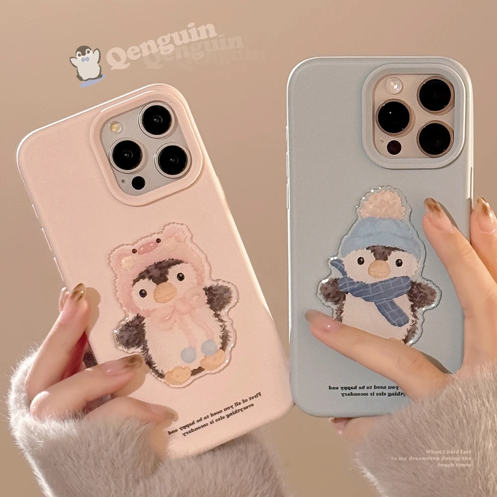 3D милый мультяшный узор личи-пингвина с ремешком для телефона чехол iPhone 16 15 14 13 12 11