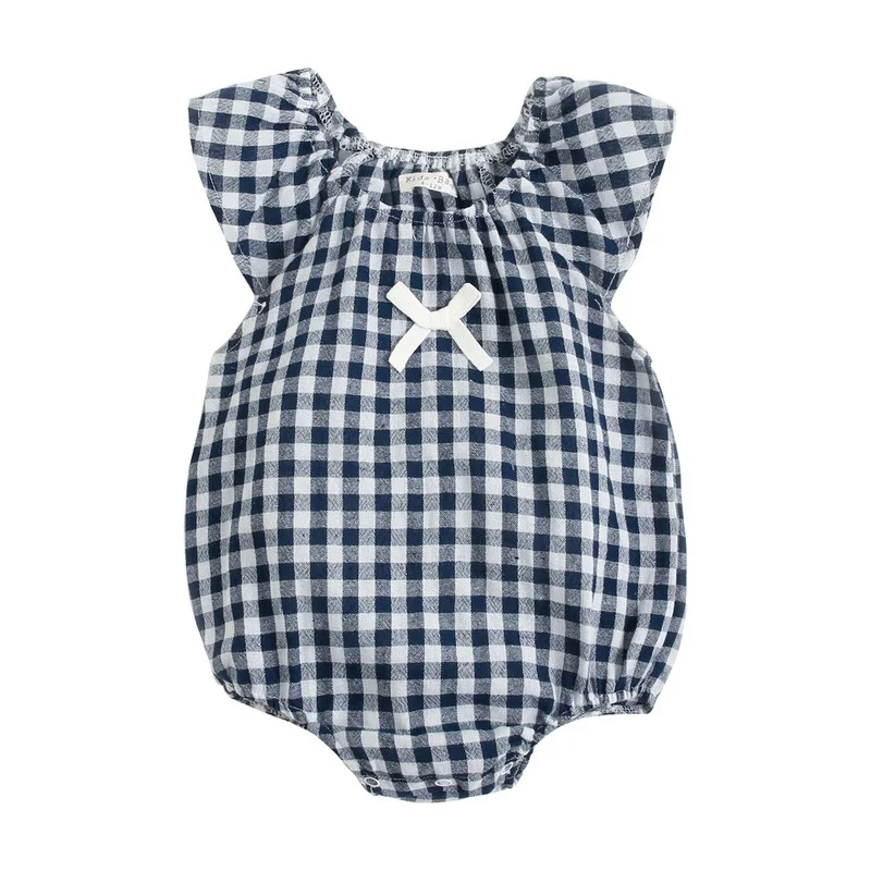 New Summer Newborn Clothes Baby Girl Clothes Baby Clothes Fashion Cute Cotton Plaid Sleeveless Bow Bodysuit New Born Baby Items
