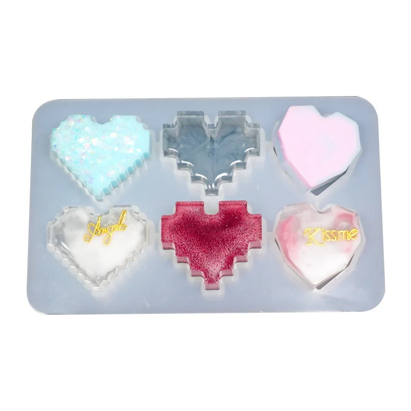 

Wedding Heart Chocolate Mold 6 Cavity Diamond Pixel Love Shape Silicone Candy Baking Cake Cupcake Ice Jelly Sugar Cookie Moulds