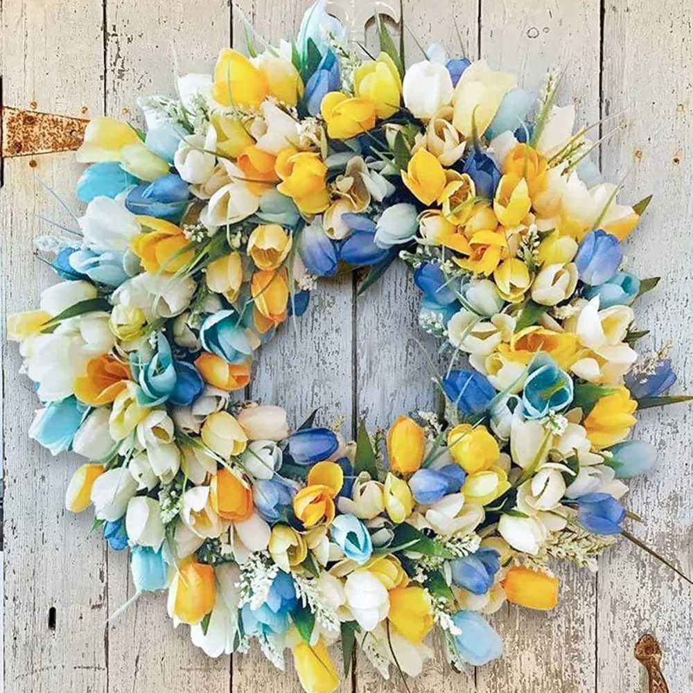 

Искусственный венок, украинский флаг, гирлянда тюльпанов, имитация интерьера двора, настенная подвесная Гирлянда для передней двери, украш...