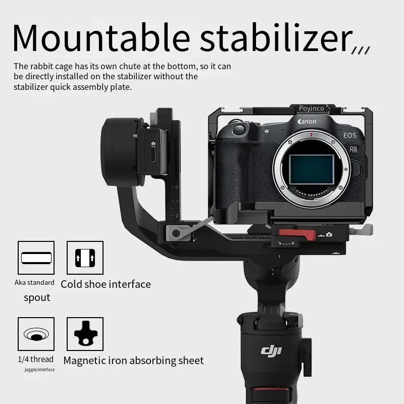 Фото Алюминиевая клетка для камеры Poyinco JN-086 для установки стабилизатора Canon R8 1/4 3/8, многофункциональный интерфейс, аксессуары для фотосъемки №2