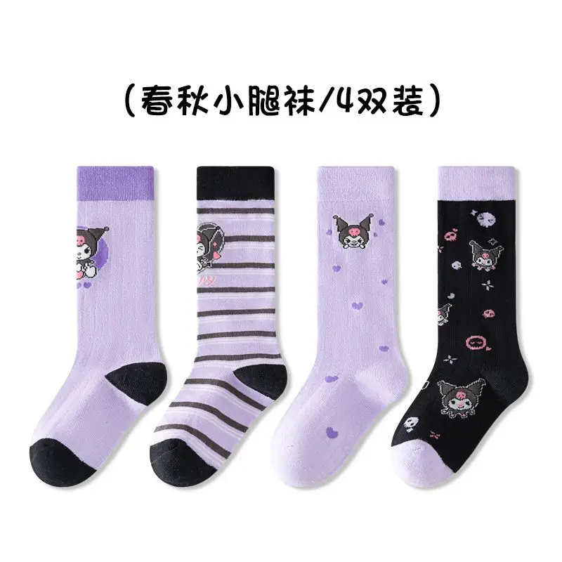 4 шт. носки для девочек длинные из чистого хлопка Sanrio Kuromi Hello Kitty Princess Kawaii детский
