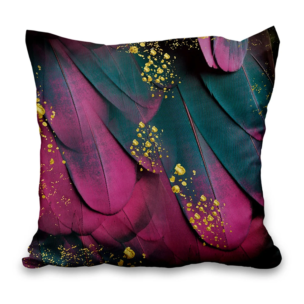 

Feather Tropics Leaf Floral Painting Decorative Pillowcase Home Sofa Car Office Decor Throw Pillow Case Peachskin Cushion Cover