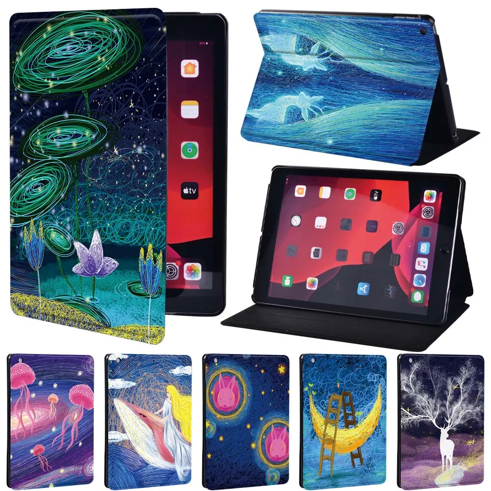 

Для Apple IPad 5/6/7/8th / Mini 1/2/3/4/5 / Ipad 2/3/4-подставка из искусственной кожи с рисунком ударопрочный чехол для планшета + ручка