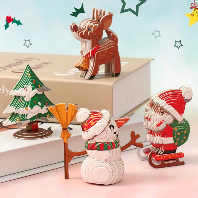 

Creative Christmas 3D Cardboard Model Cute Cartoon Snowman Santa Xmas Tree Elk Paper Jigsaw Puzzles Kits Kids Toys Holiday Gifts