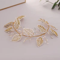 bridal headband crystal gold leaf bridal wedding dress accessories