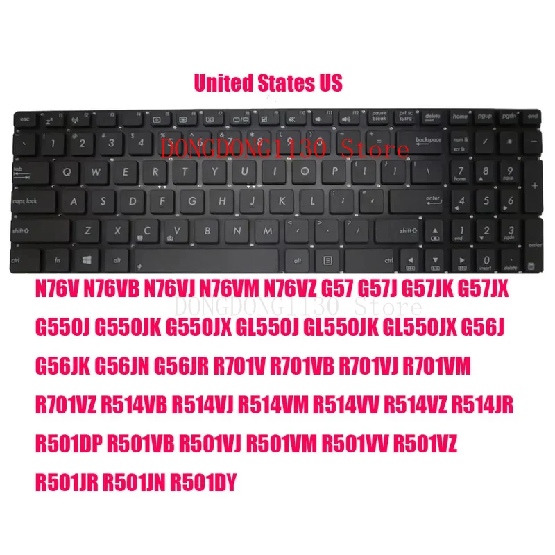 Фото D Клавиатура для ноутбука ASUS N76V N76VB G57 G57J G550J G550JK G56J G56JK R701V R701VB R514VB R514VJ R501DP R501VB BE\CA\FR\US №4