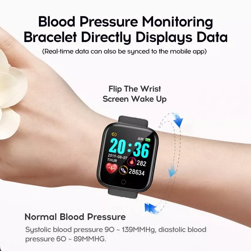 

D20 Pro Smart Watch Y68 Bluetooth Fitness Tracker Sports Watch Heart Rate Monitor Blood Pressure Smart Bracelet for Android IOS