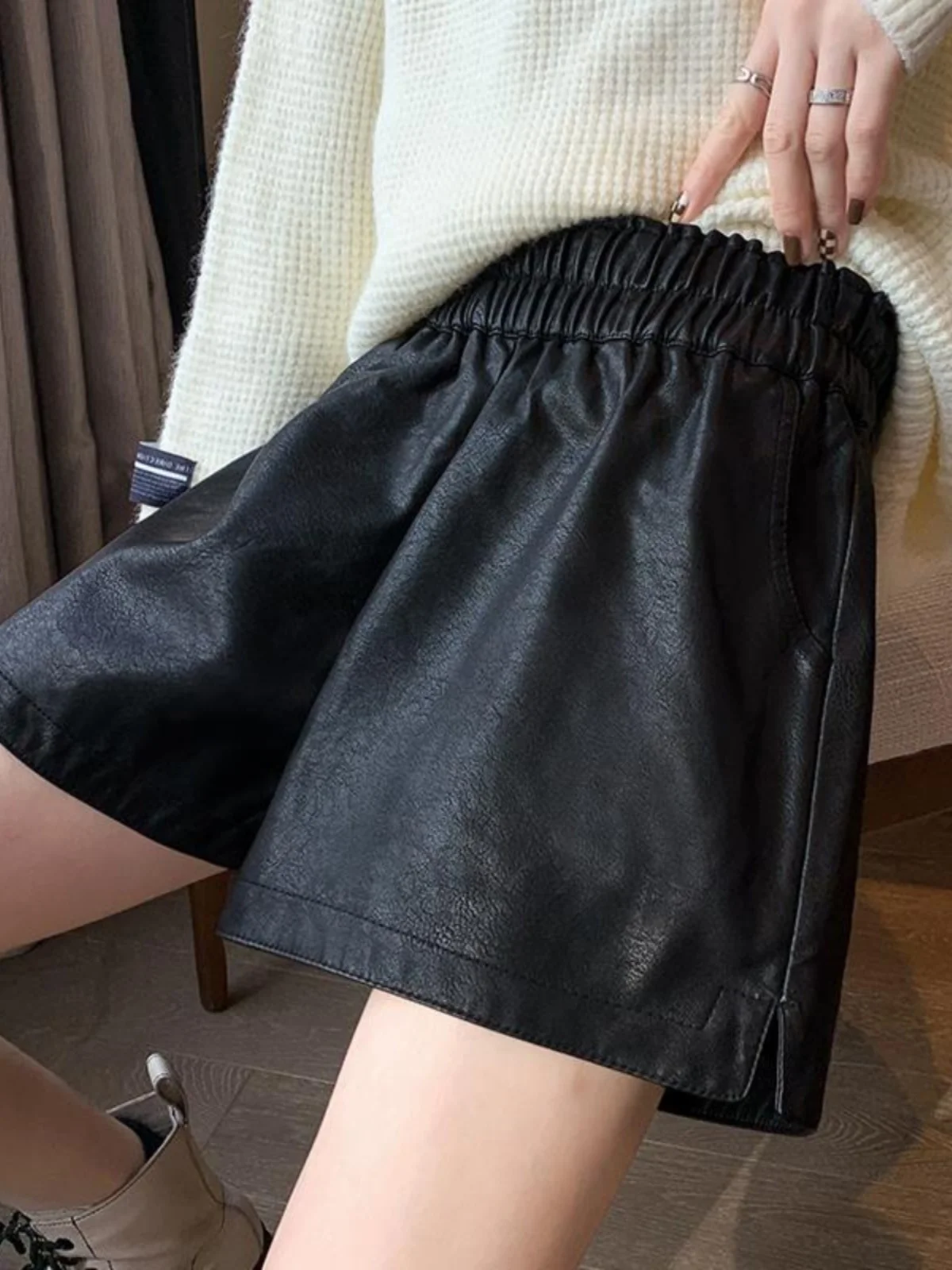Большие размеры Шорты из искусственной кожи Женские осенние и зимние новые
