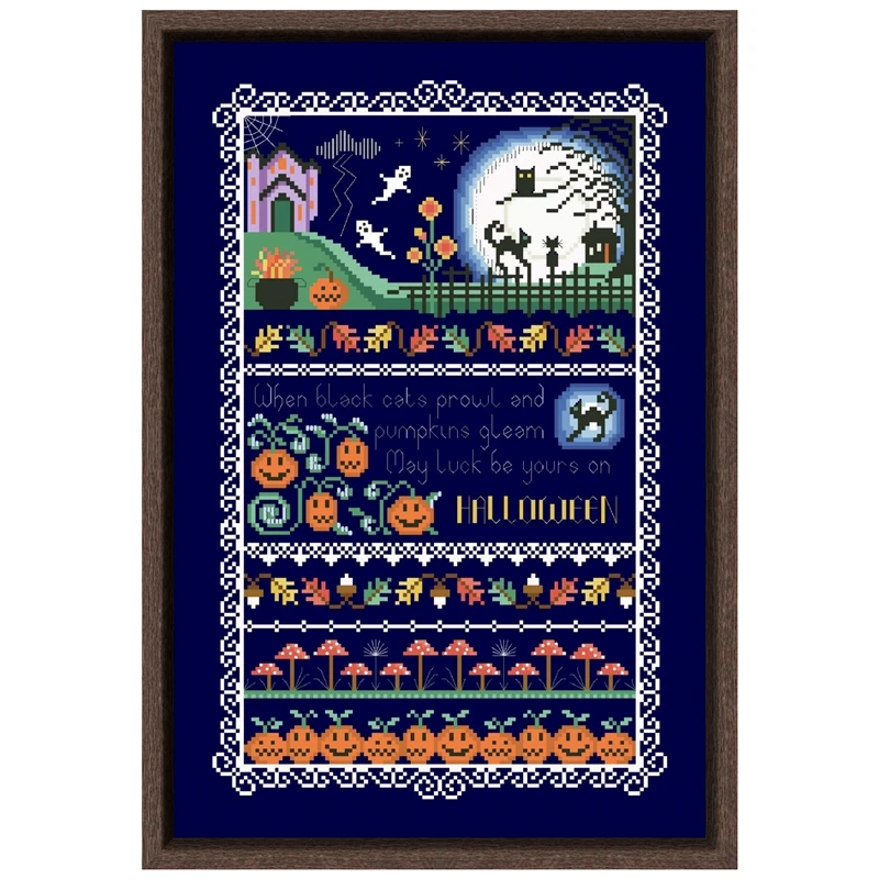 

Halloween night Cross-stitch embroidery sets pattern design 18ct 14ct 11ct deep blue unprint canvas embroider DIY needlework