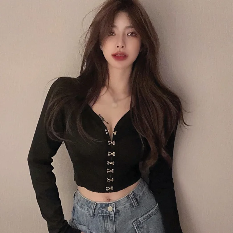 Женская Приталенная Однотонная Футболка С V-образным Вырезом Повседневный Топ