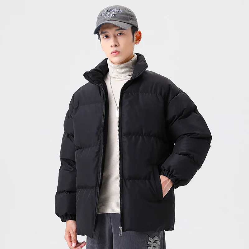 

Winter New 2022 Men's Thickened Cotton Coat Men's Stand Collar Bread Coat Solid Cotton Coat Men's
