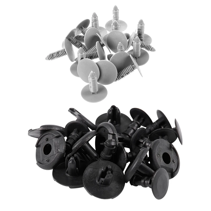 

20 Pcs Gray Plastic Car Trim Clips Rivet Fastener 6Mm Hole 26Mm Head & 10X BLACK CAR Fender Spray Shield Clips Clip