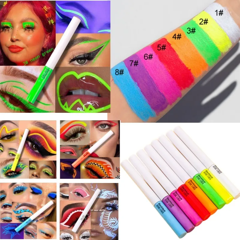 

Подводка для глаз водостойкая и устойчивая к поту, неоновая флуоресцентная, Радужная, быстросохнущая, с рисунком УФ