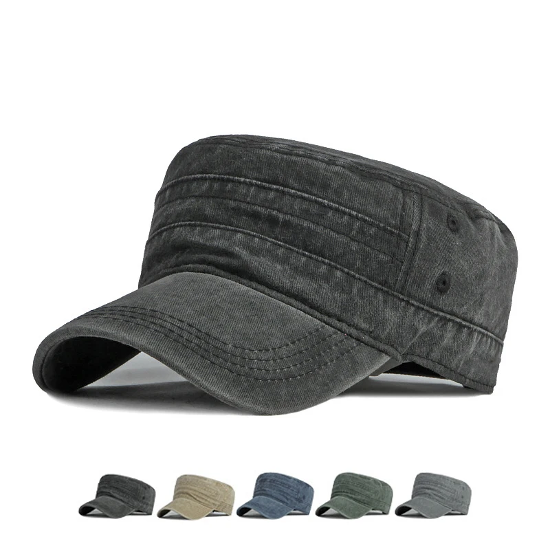 

Cotton Military Caps Flat Top Hat Men's Spring Summer Sunscreen Sun Hat British Vintage Captain Cap Army Flat Cap Gorras Hombre