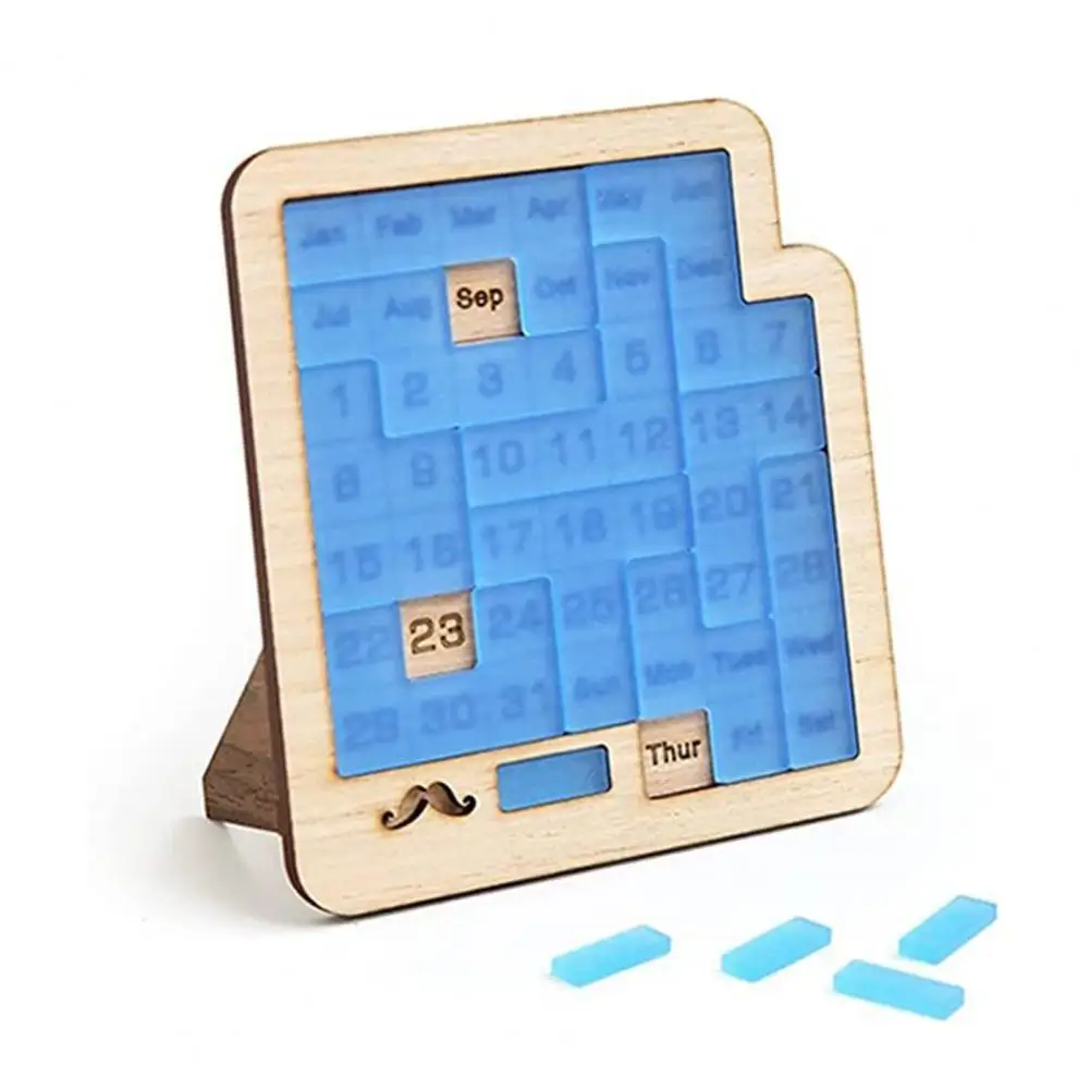 1 Set Interactive Jigsaw Game Puzzle Calendar Creative Pressure Resistance Wood Desk Calendar Slide Puzzles