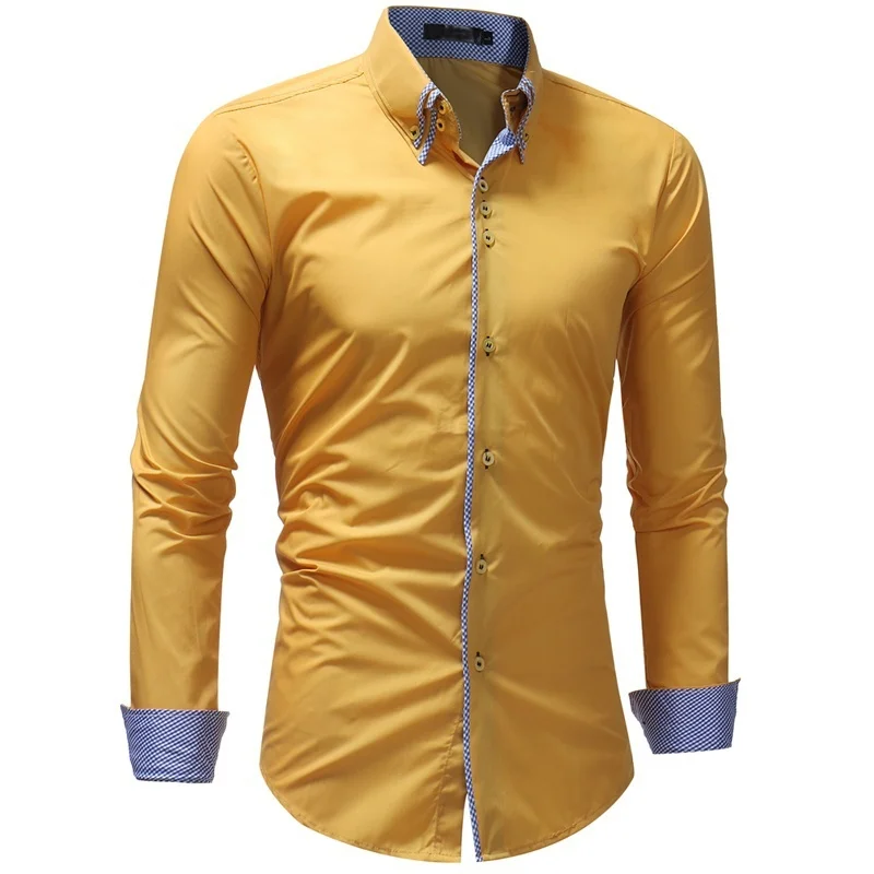 Trim Fit Mens Smart Casual Dress Shirts Turn-down Collar Long Sleeve Solid Business Men Clothing