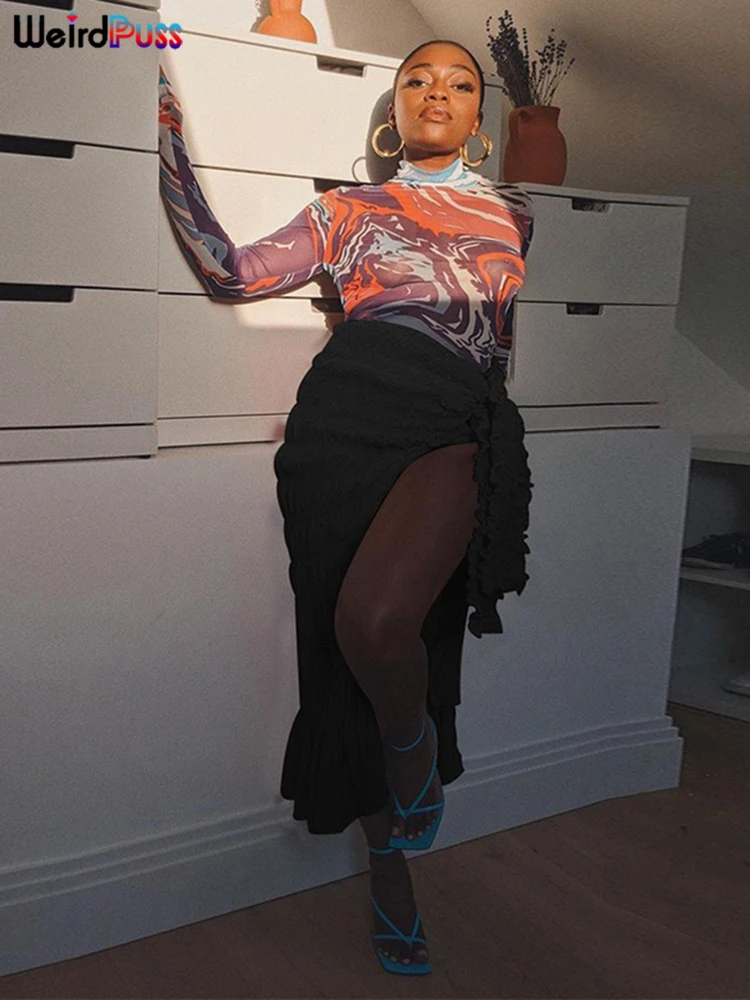 Юбка-миди Женская плиссированная эластичная с разрезом сбоку - купить по