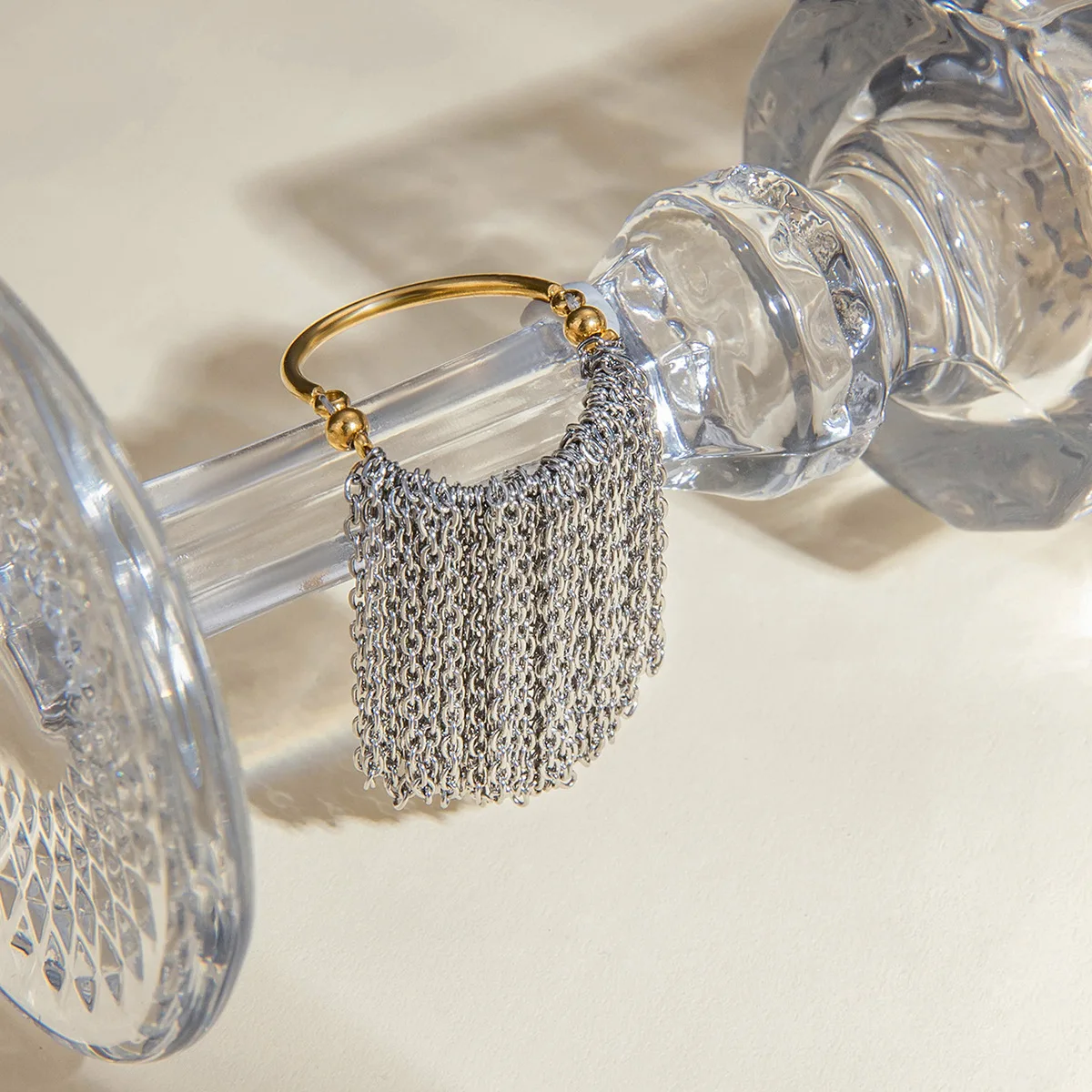 Женское Винтажное кольцо с кисточкой и цепочкой из нержавеющей стали