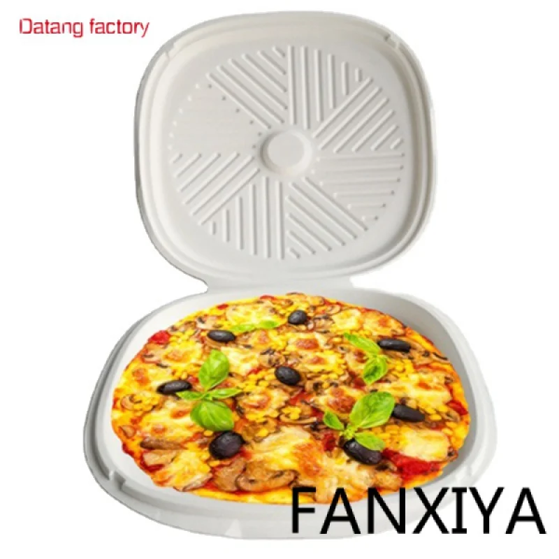 

Disposable Biodegradable 12 Inch Sugarcane Pulp round sugarcane molded bagasse fiber pizza box tray With Lid Takeway Packaging