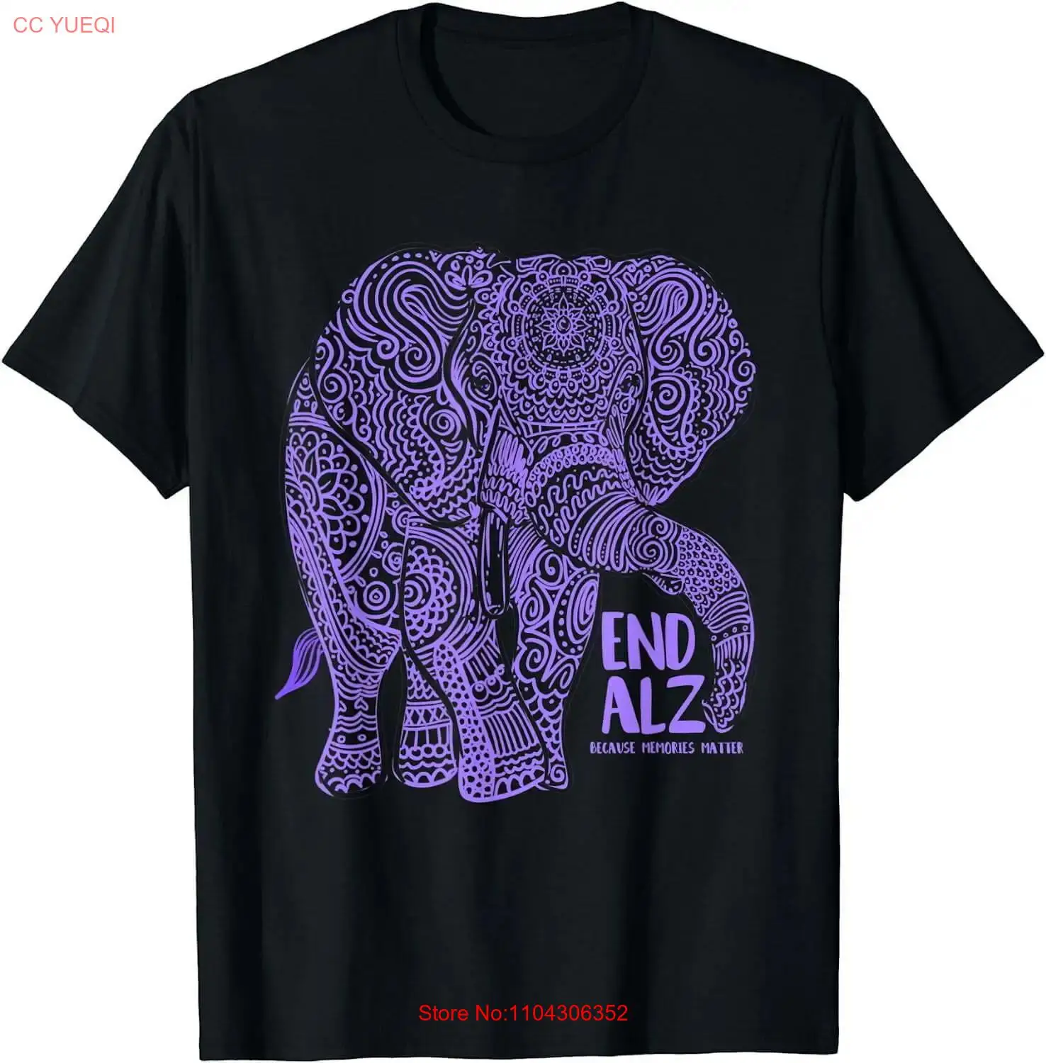 Purple Elephant Alzheimer Awareness Apparel &amp gifts END ALZ T-Shirt long or short sleeves