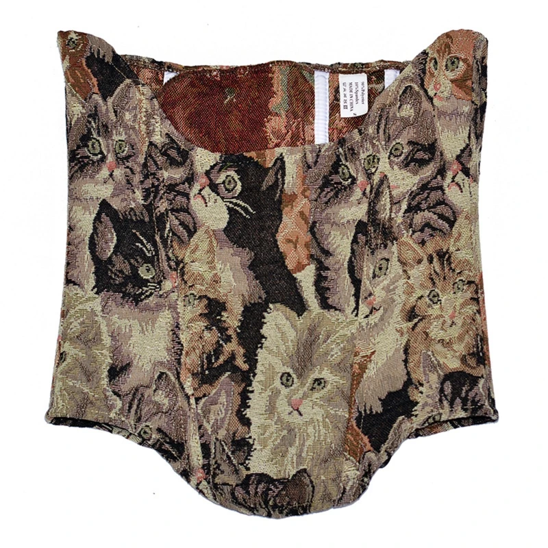

Vintage Print Corset Vest Lace Up Corset Top Strapless Push Up Bodice Corset Drop Shipping