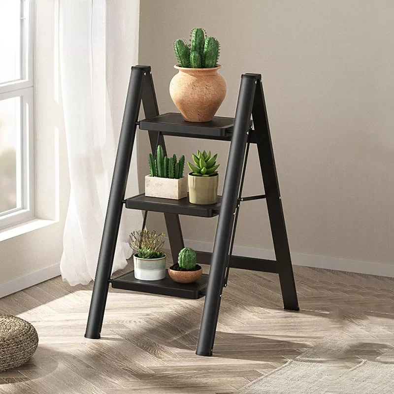 

Multifunctional Folding Ladder Aluminum Alloy High Stools Kitchen Load-bearing 300kg Step Ladder Chair Widen 3 Step Ladder