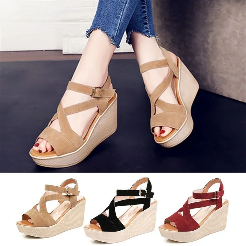 

Women Fish Mouth Non-slip Platform Slope High Heels Sandals Buckle Strap Sandals Outdoor Style for Women