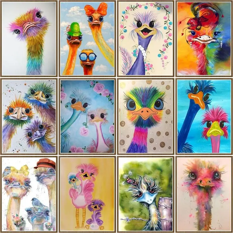 

Набор для алмазной вышивки страусом, картина 5D «сделай сам» с красочными милыми животными, украшение для дома