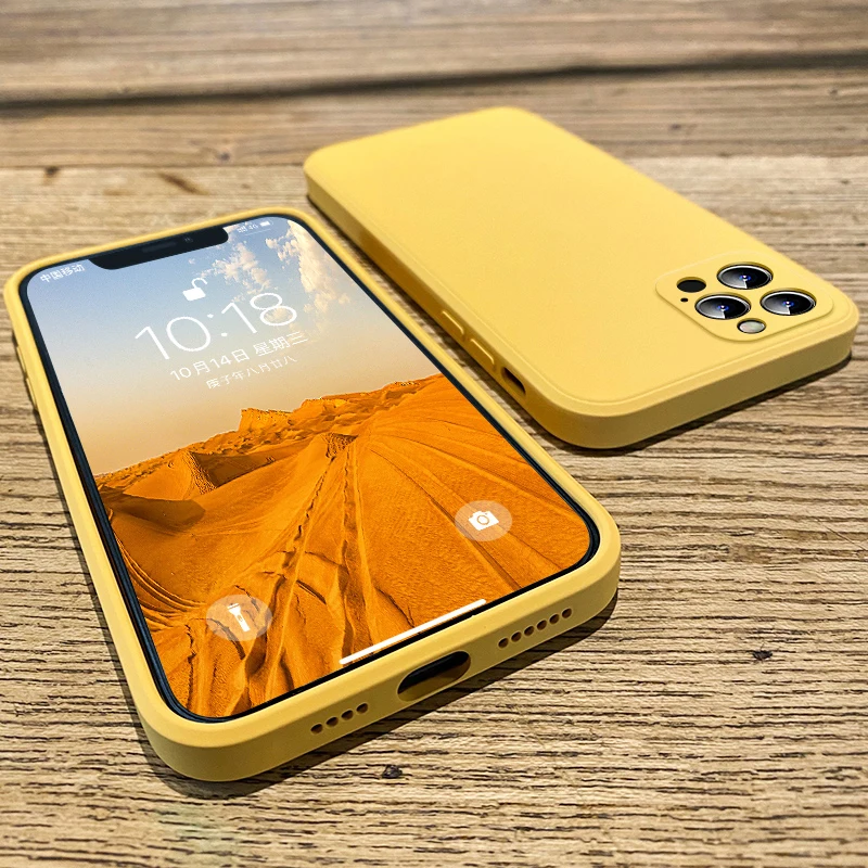 

100wd Square Liquid Silicone Case For iPhone 13 12 11 Pro Max Mini XS X XR 7 8 Plus SE 2020 Full Lens Protection Cover