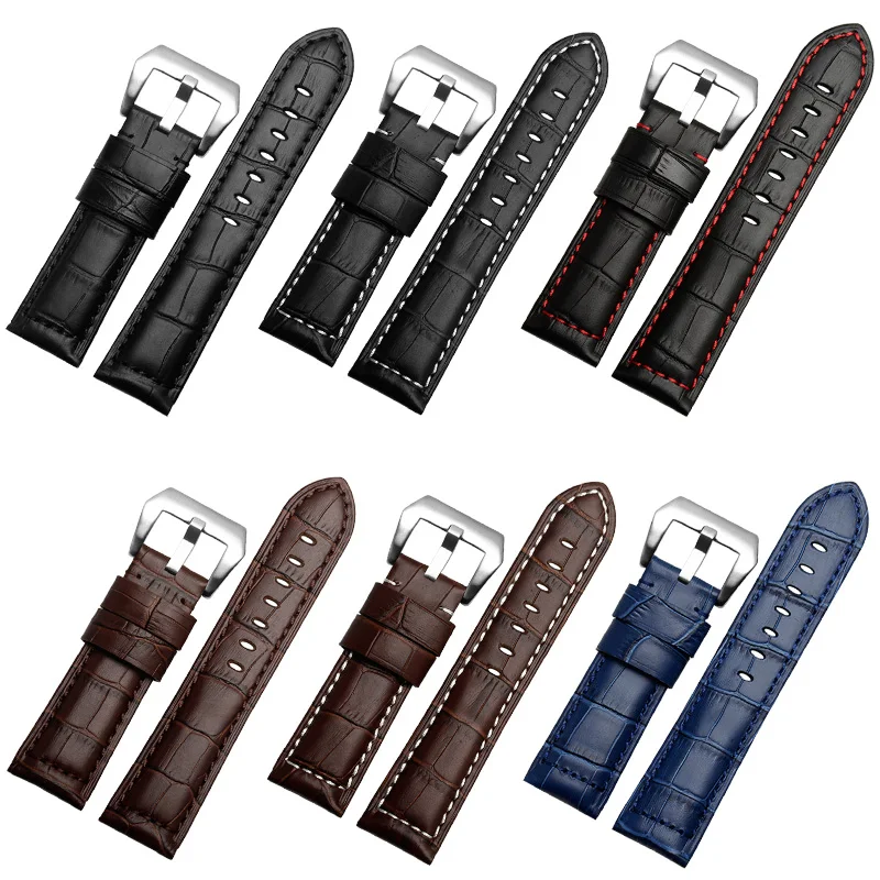 Crazy Horse Hide Handmade Strap ADAPTS Seagull Mechanical Watch 22/24/26mm Male Butterfly Clasp Leather Watchband