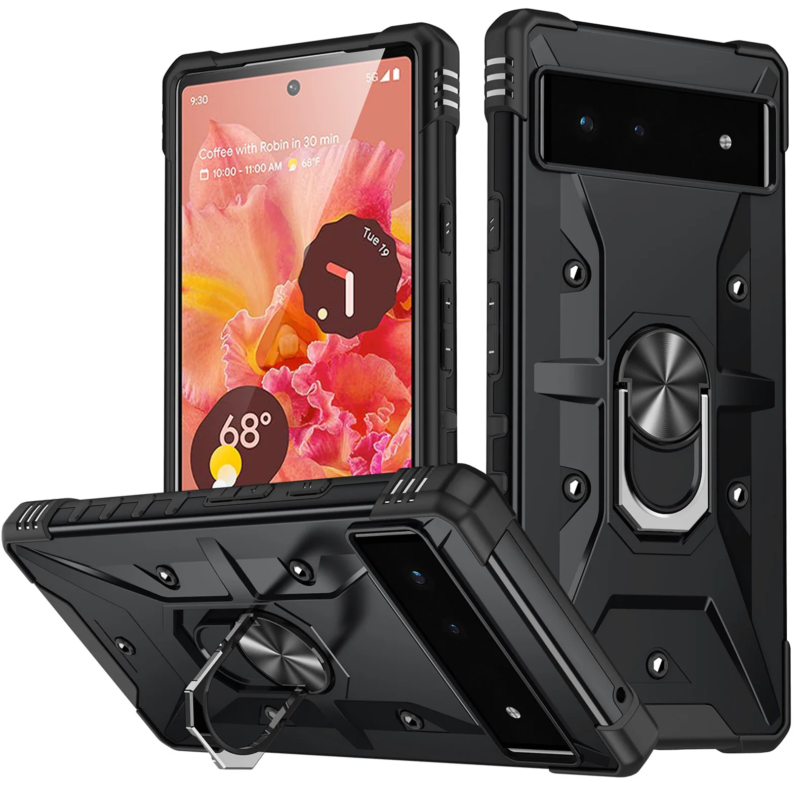 

For Goole Pixel 7 Pro Ring Holder Case Armor Case Protective Military Grade Black Blue Phone Cover with Bracket for Goole Pixel7