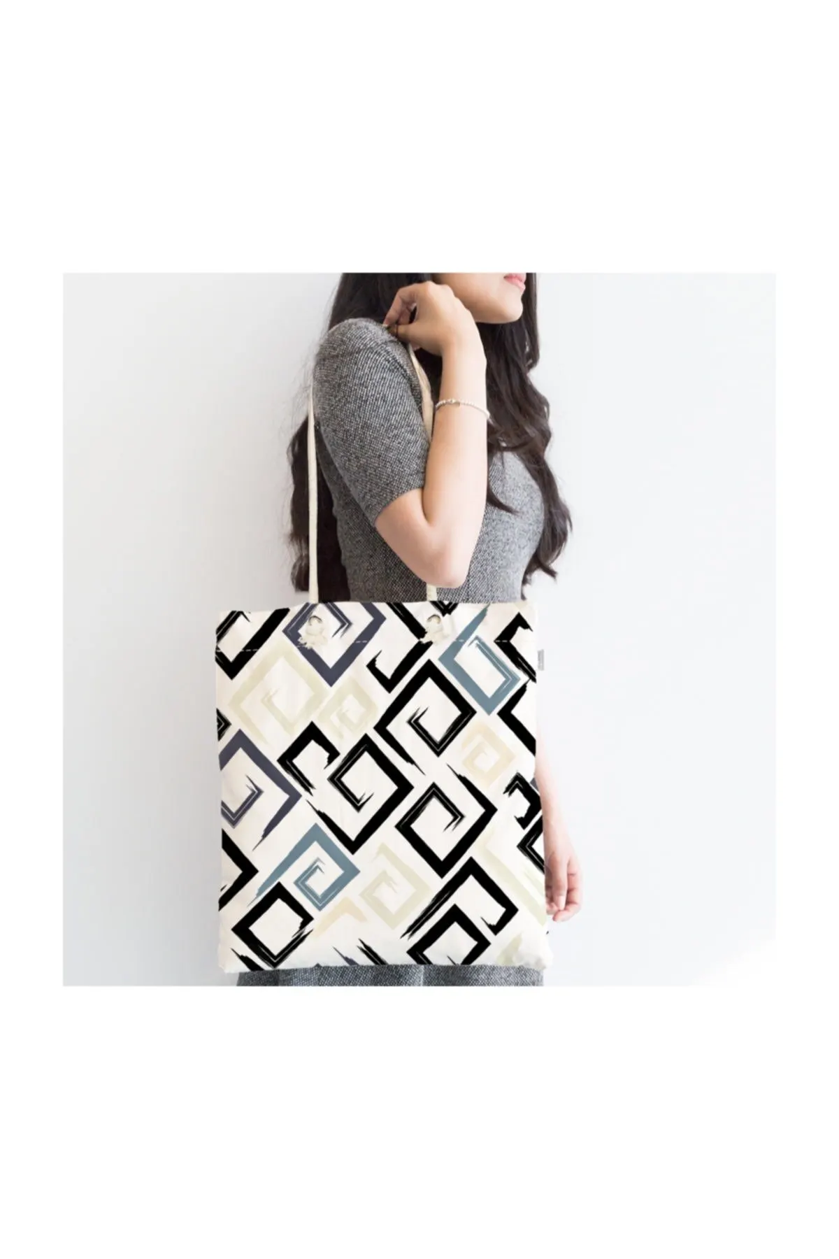 

Женская пляжная сумка, современная ткань на молнии с цифровым принтом и серым, черным рисунком лабиринта, летняя сумка-тоут, сумки для покуп...