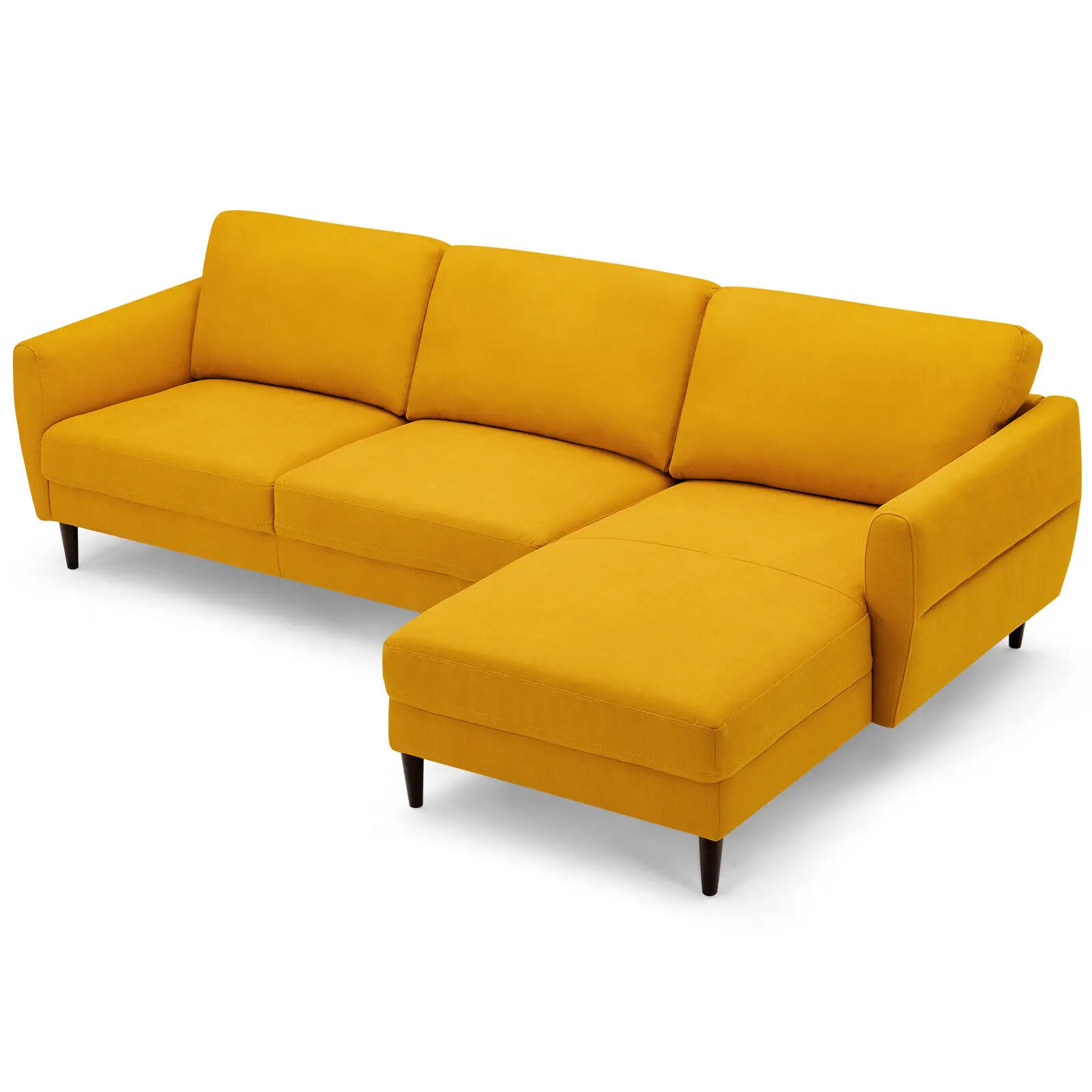 

Costway 104" L-Shaped Fabric Sectional Sofa w/ Chaise Lounge & Solid Wood Legs Yellow