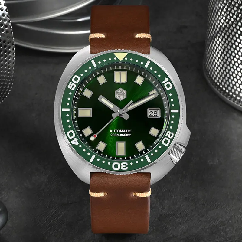 

San Martin Luxury Men Watch 44mm New Turtle Diving NH35 Automatic Mechanical Wristwatch Sapphire Bracelet 20Bar Luminous Relojes