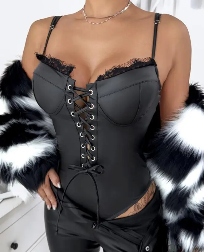 

Женское облегающее боди со шнуровкой, сексуальное облегающее черное вечерние жевное вечернее боди на бретелях-спагетти