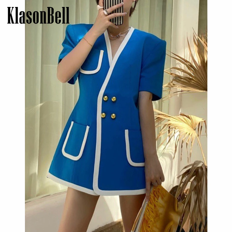 7.16 KlasonBell Double Breasted Slim Contrast Color Mini Dress Women