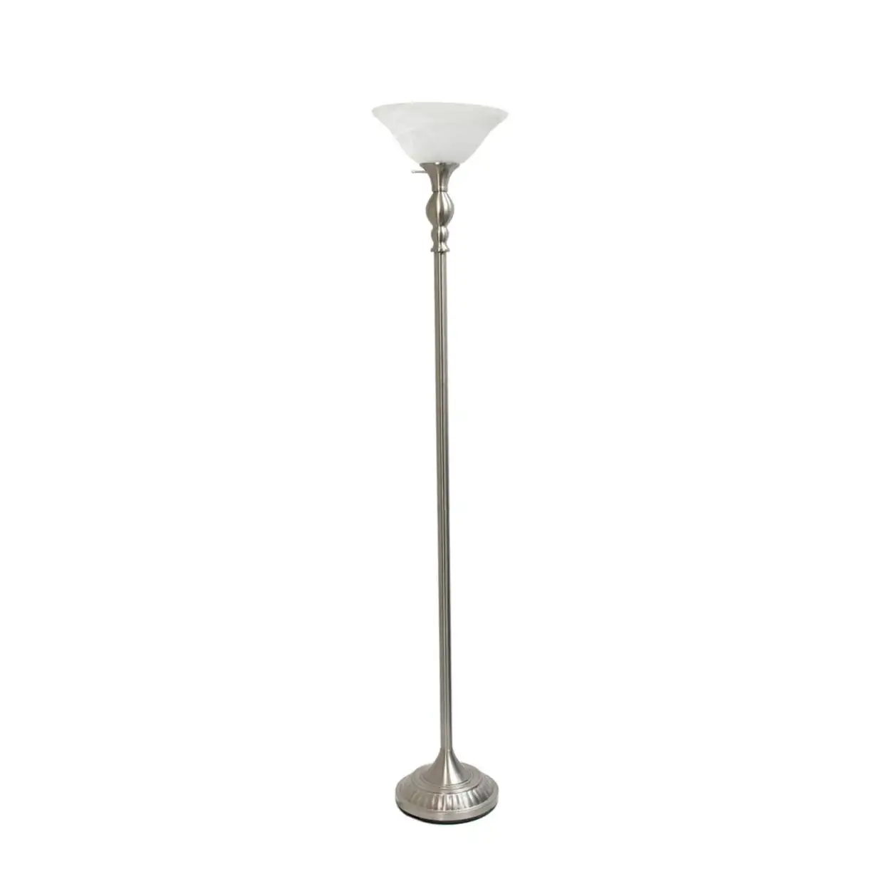 

1 Light Torchiere Floor Lamp with Marbleized White Glass Shade Brushed Nickel