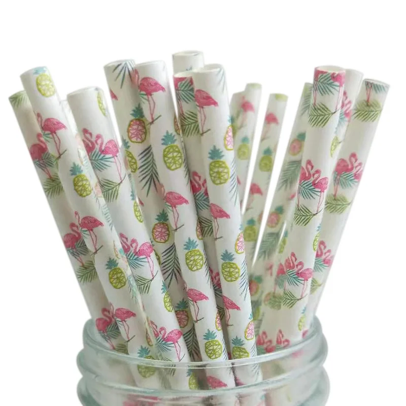 

25pcs Hawaii Theme Straw Coconut Tree Cactus Flamingo Palm Leaf Straw Aloha Party Summer Birthday Party Supplies Kids Favor