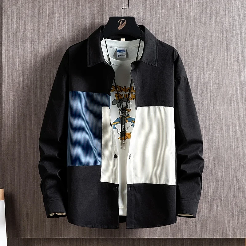 

Мужская Фланелевая рубашка в клетку, черная рубашка в Корейском стиле с длинными рукавами и принтом, одежда в стиле Харадзюку, весна-осень ...