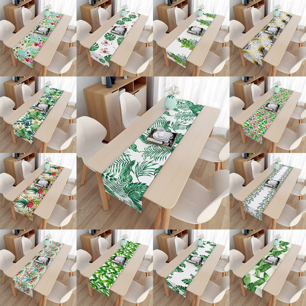 

Green Plants Table Runner Table Flag Cover Home Party Tablecloth Table Runners for Wedding Holiday Decor Dining Cloth Placemat