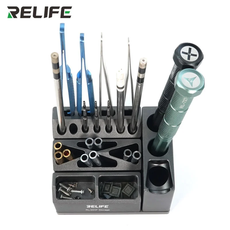 

Original RELIFE RL-001F Module Storage Box Aluminum Alloy Phone Repair Tweezers Screwdriver Screw Parts Multi-Function Organizer