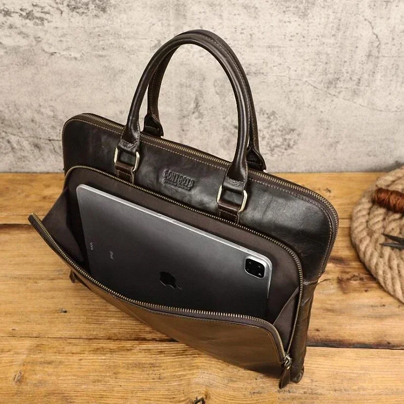 Мужской портфель из воловьей кожи тонкий мужской ноутбук мужская
