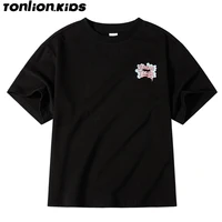 ton lion kids summer boys street trend cotton breathable print crew neck short sleeves 5 12 years