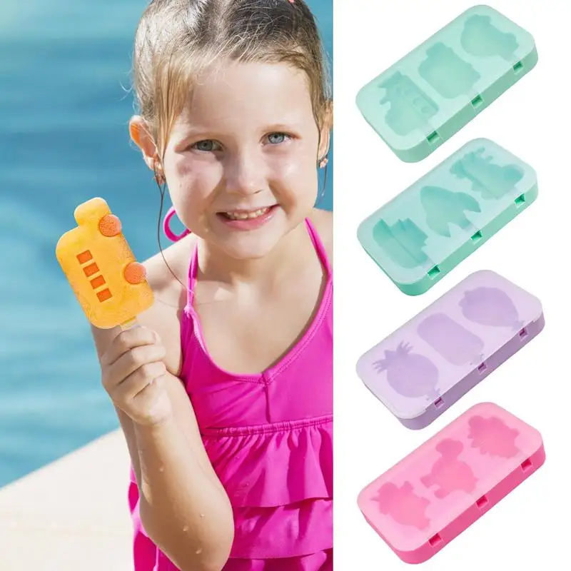 

Silicone Ice Cream Mold Cartoon Ice Pop Mould With Sticks & Cover Kitchen Gadgets DIY Homemade Mold For Yogurt Juice Smoothies