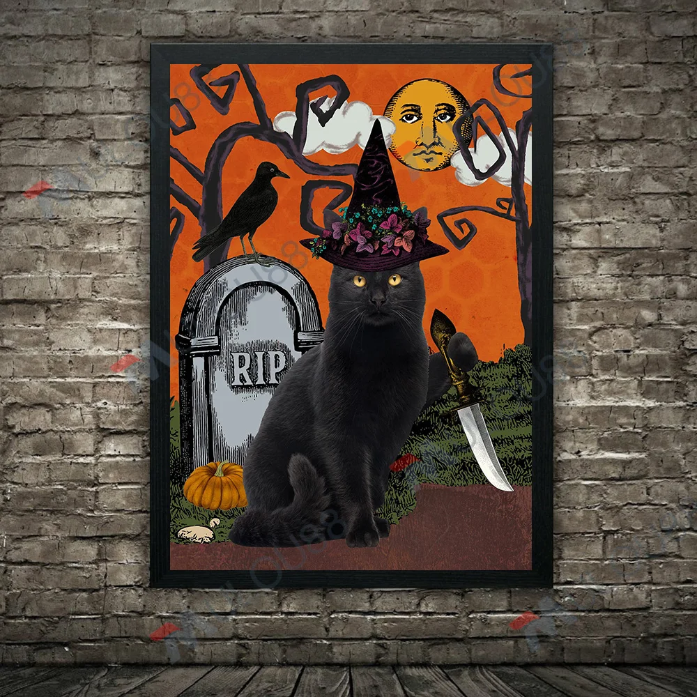 Настенный холст с изображением черной кошки и Тигра для ванной комнаты Забавный