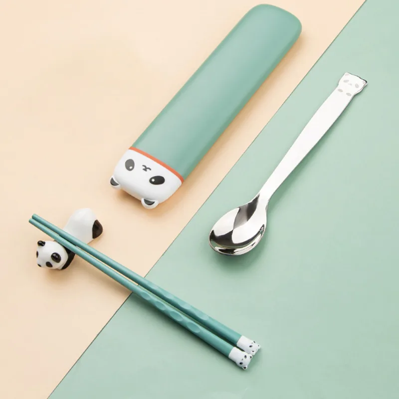 

Portable Cutlery Set with Box Chopsticks Spoon Anti Slip Cute Panda Chopsticks Christmas Gifts Home Tableware Accessory
