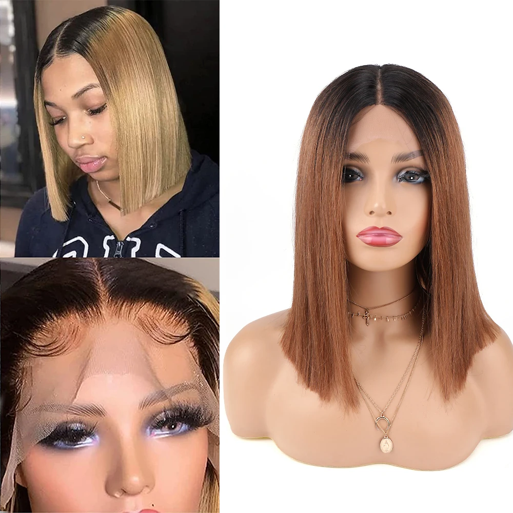 Transparent Lace Frontal Wig Human Hair Straight Lace Front Bob Wig Brazilian Short Bob Wigs for Women Pre Plucked 180% Density